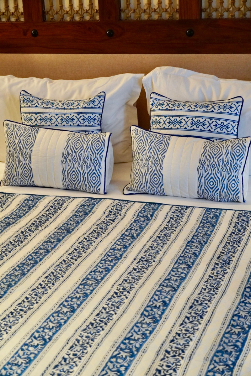 Alternate Indigo Floral Striped Quilt